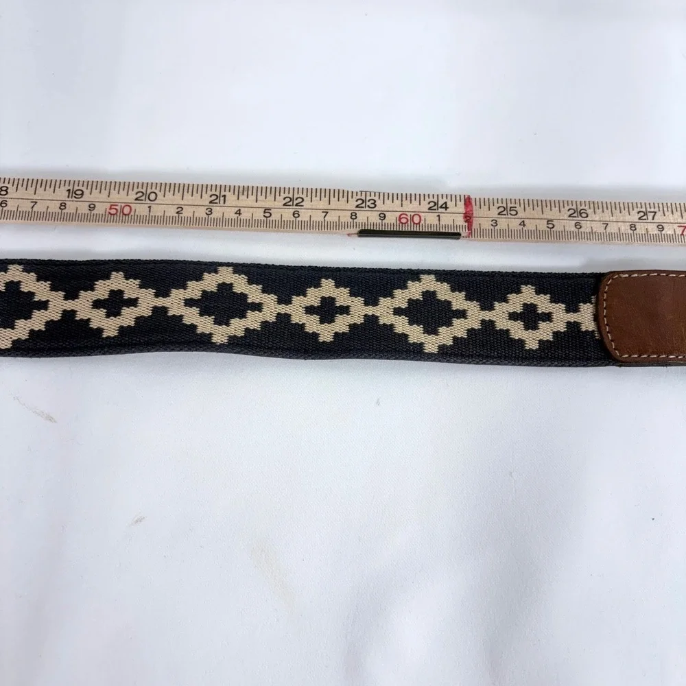 Gaucho Life Pampas Polo Belt Brown Leather Navy Blue Woven Diamond Size 30